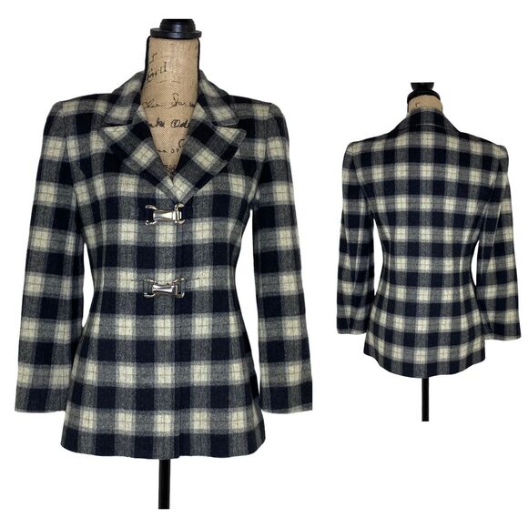Carlisle Wool Blazer Sz 4 Plaid 90s Preppy Clueless Cher Style Toggle Closure - Picture 16 of 16